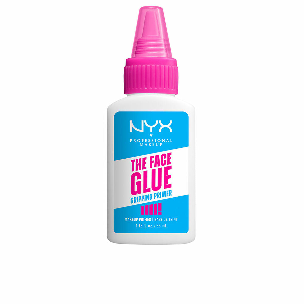 NYX THE FACE GLUE Gripping Primer bottle for makeup application, 35ml, with a pink cap, ideal for long-lasting hold.