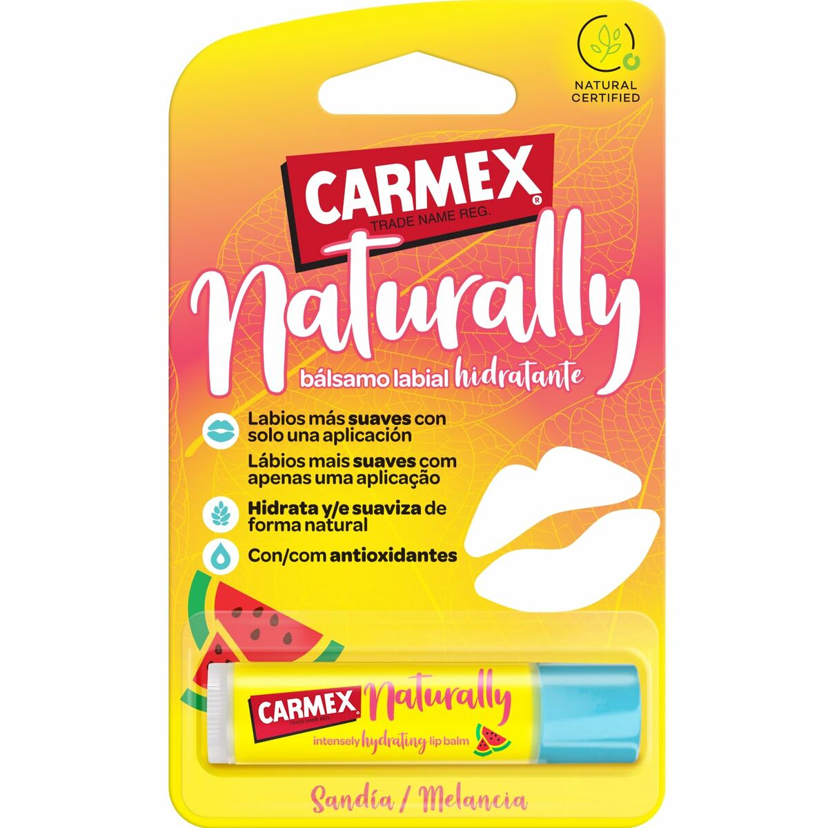 Carmex Naturally Transparent Stick Pastèque, baume à lèvres hydratant, hydratant et apaisant pour des lèvres douces.