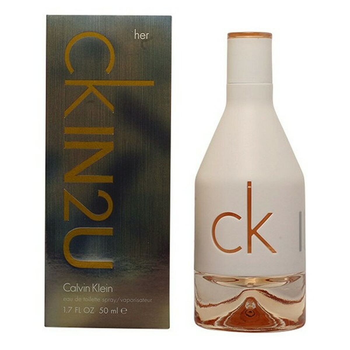 Parfum femme Calvin Klein Ck In2u EDT 150 ml, élégant flacon et packaging, exhalant féminité et authenticité.