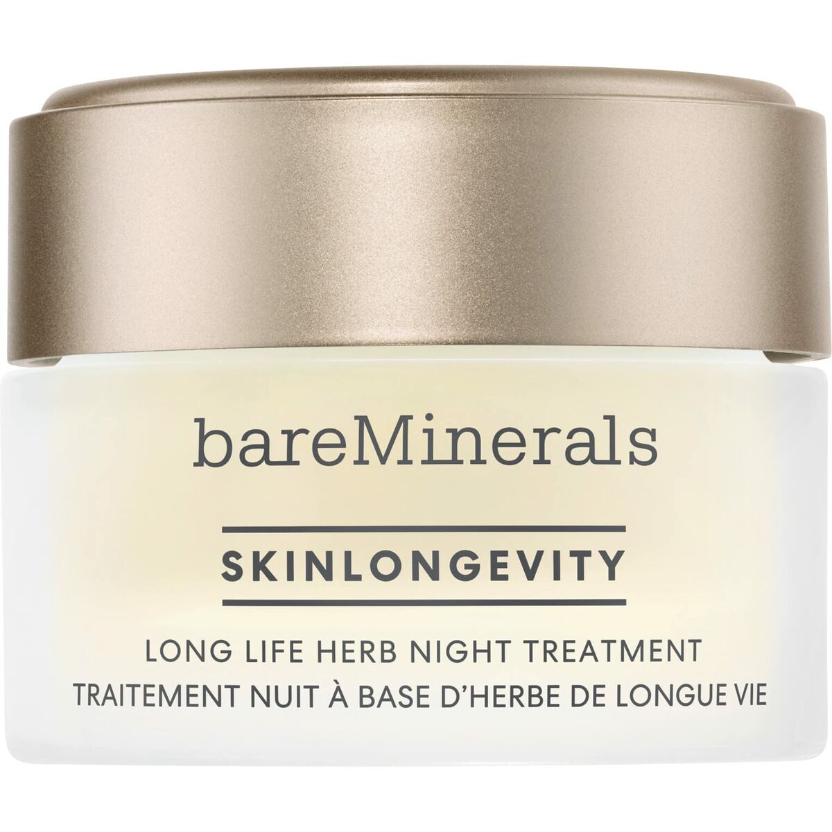 bareMinerals Skinlongevity Long Life Herb Night Treatment jar for vibrant, youthful skin care.