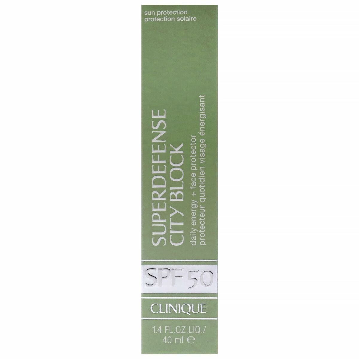 Protecteur solaire Clinique Superdefense SPF 50, crème de 40 ml pour une protection solaire efficace.