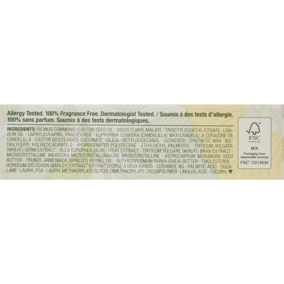 Ingredients list for Clinique POP LONGWEAR lipstick, allergy tested, fragrance-free, dermatologically tested.