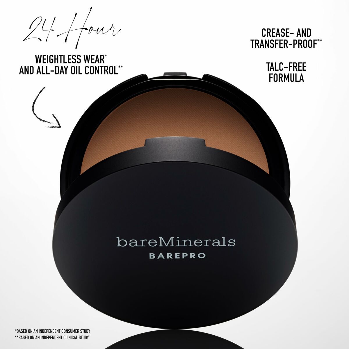 bareMinerals BAREPRO makeup set compact featuring a talc-free formula for 24-hour wear and oil control.