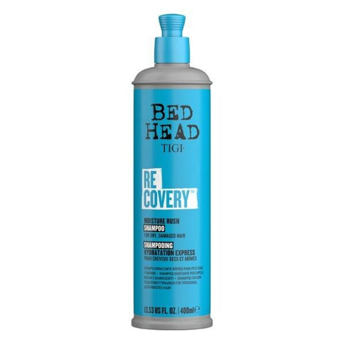 Shampooing hydratant Be Head Tigi Bed Head 400 ml pour cheveux abîmés et secs, hydratation intense.