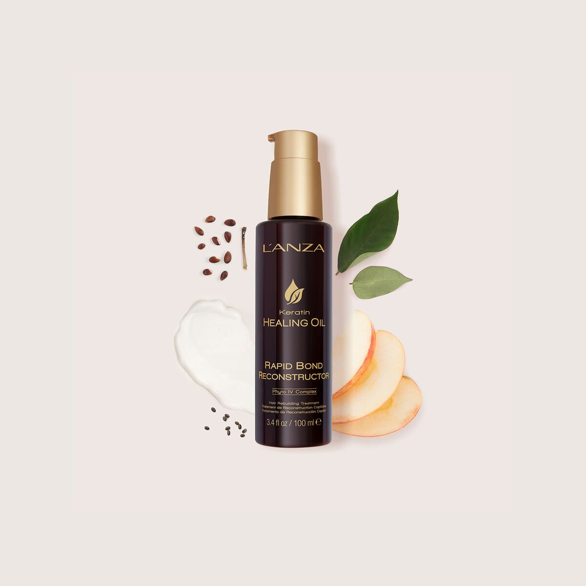 L'ANZA Keratin Healing Oil 100 ml bottle with natural ingredients for damaged hair reparative treatment.