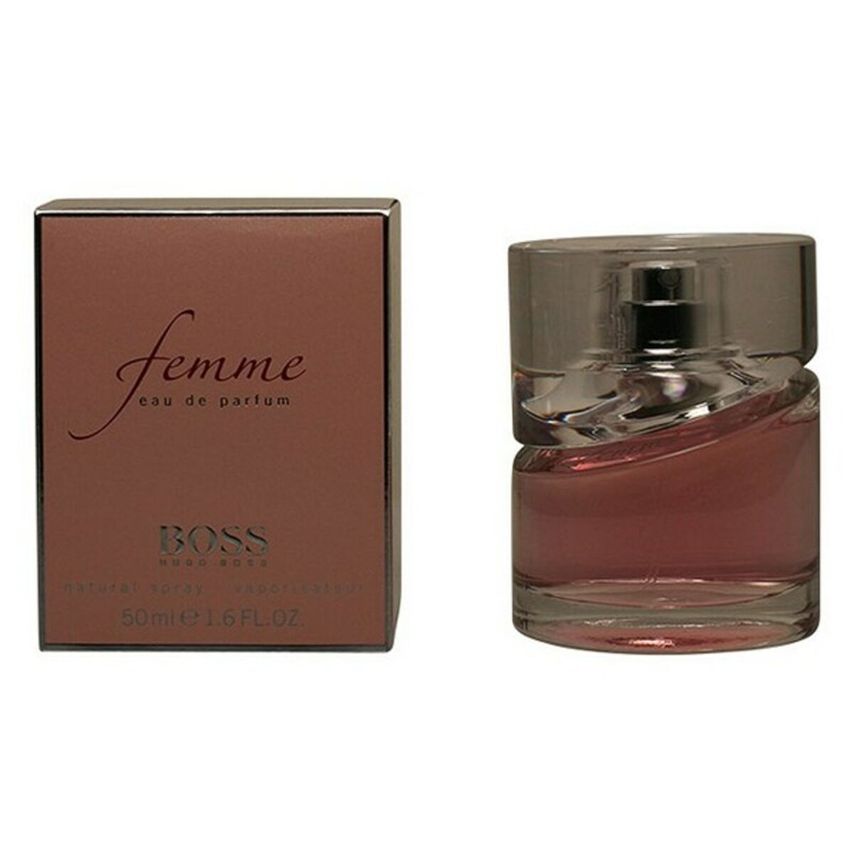 Parfum Femme Hugo Boss Femme EDP in a 50ml bottle with elegant packaging, showcasing a feminine fragrance.