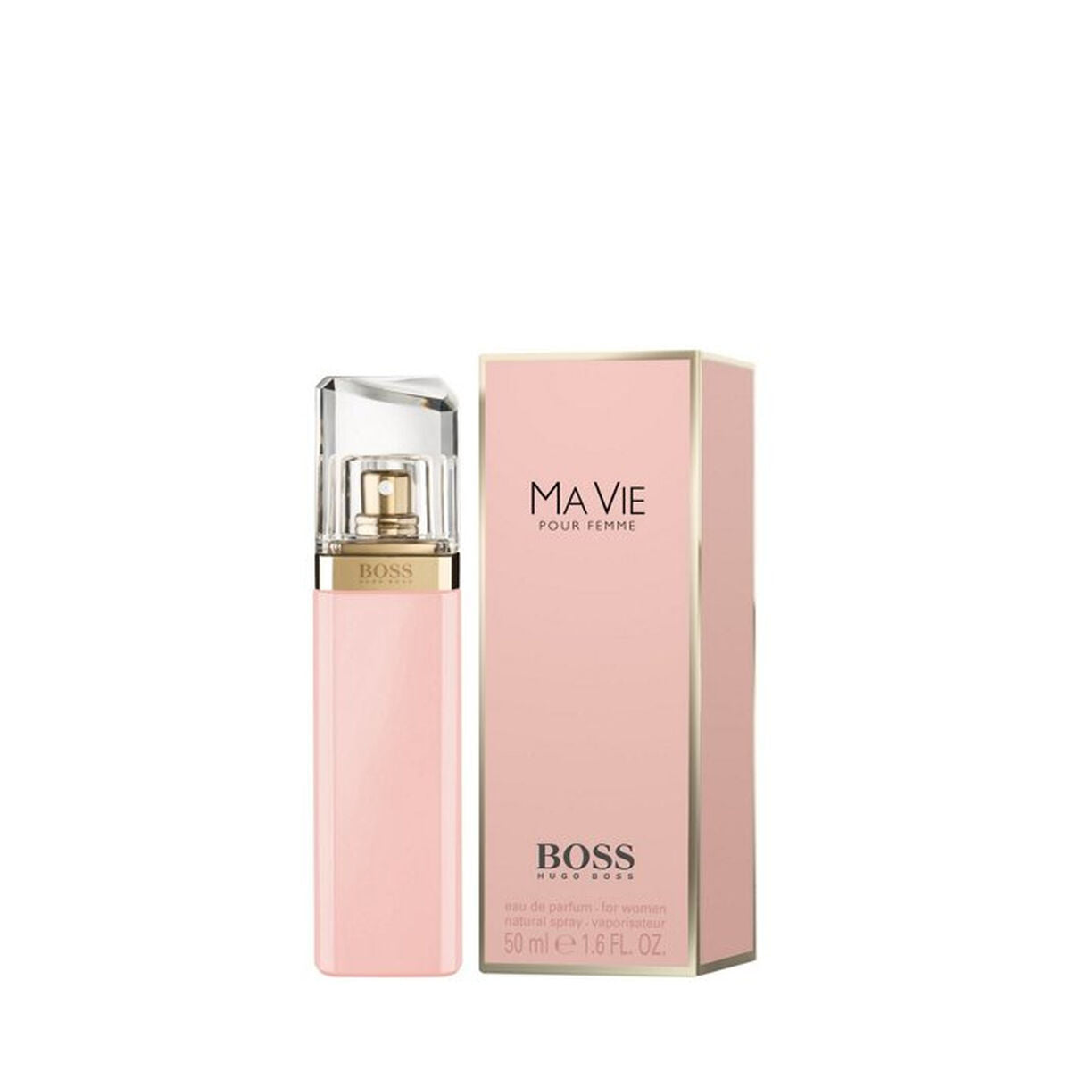 Parfum Femme Hugo Boss Ma Vie 50 ml EDP, flacon rose avec boîte élégante, fragrance authentique et féminine.