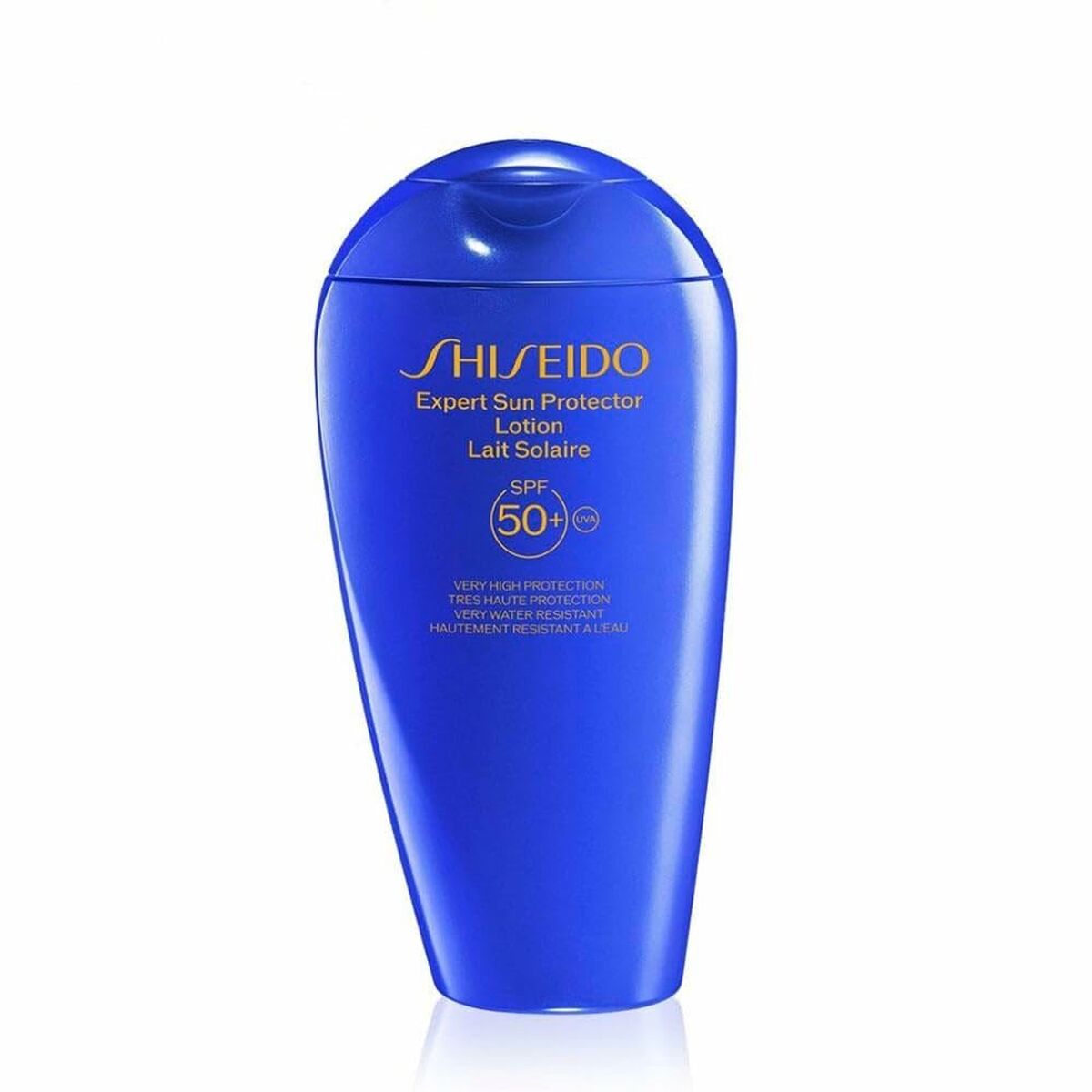 Shiseido Expert Sun Protector Lotion SPF 50+ packaging, 300 ml, ideal for high sun protection and skin care.