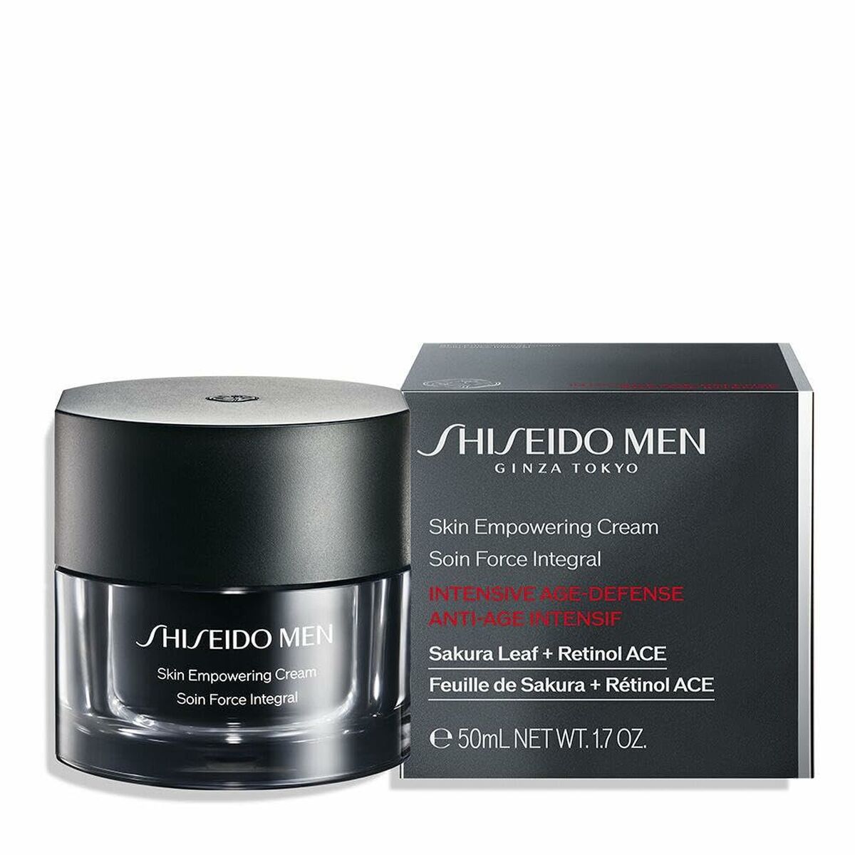 Crème hydratante pour le visage Shiseido Men 50 ml, soin anti-âge pour hommes avec feuille de Sakura et rétinol.