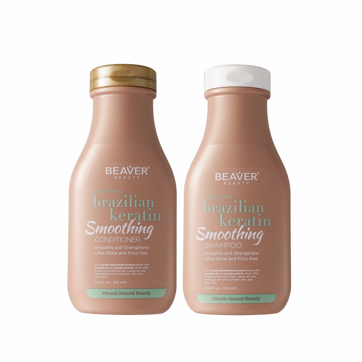 Shampooing lissant et après-shampoing Beaver BRAZILIAN KERATIN 350 ml, pour cheveux lisses et sans frisottis.