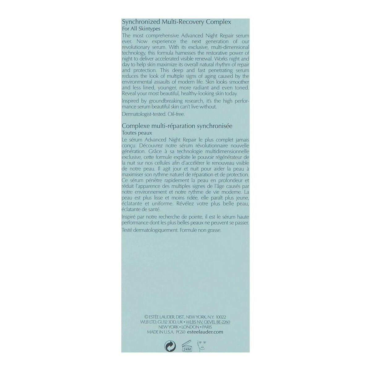 Sérum visage Estee Lauder Advanced avec Complexe multi-réparation synchronisé pour tous types de peau.