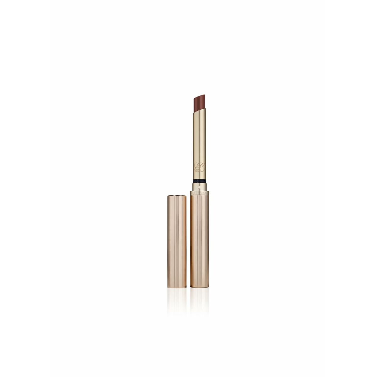 Rouge à lèvres Estee Lauder PURE COLOR Nº 803-Second Glance Sweet Molasses-06 avec étui doré ouvert.