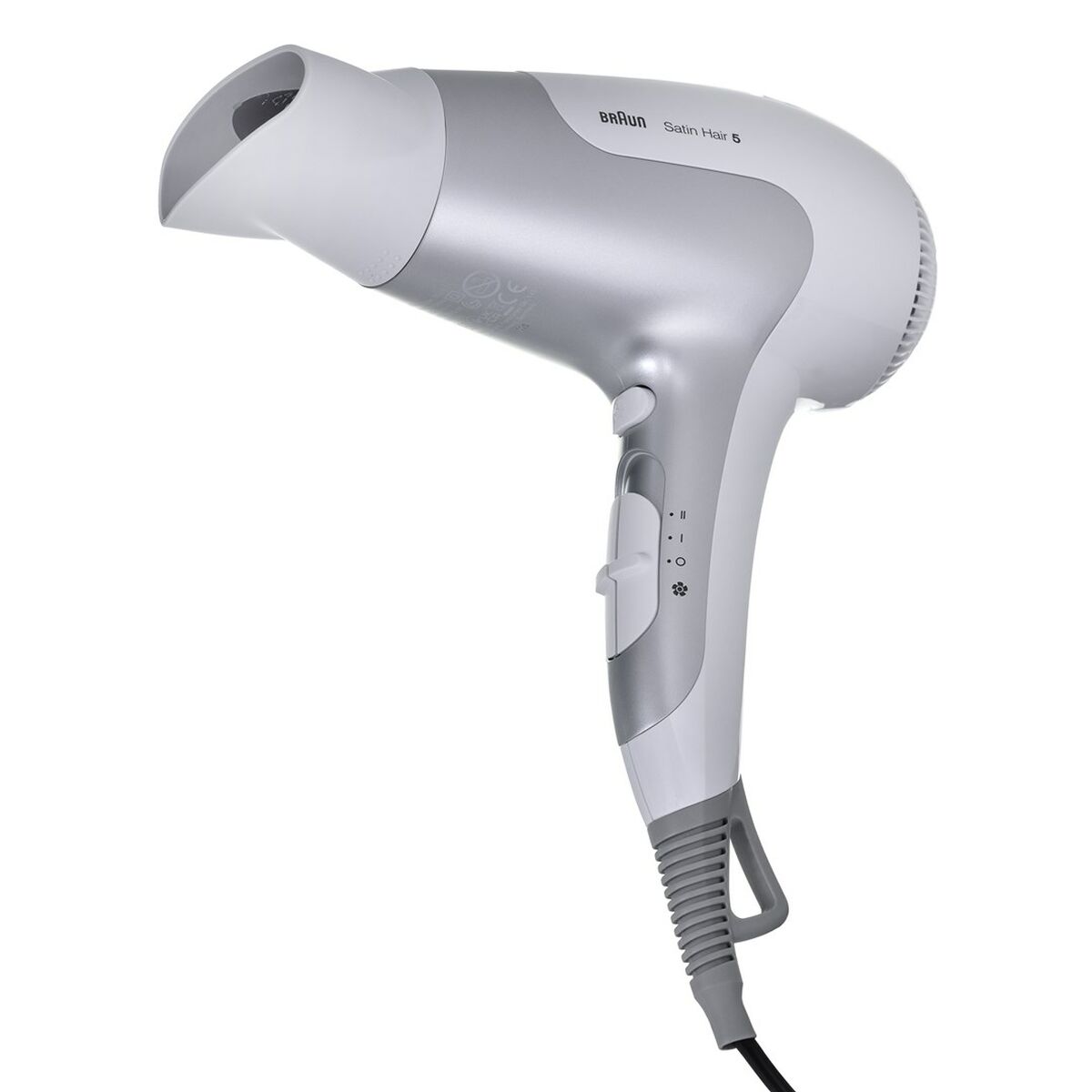Sèche-cheveux Braun Satin Hair 5 Power Perfection HD580 en blanc, 2500 W, avec deux vitesses et fonction ionique.