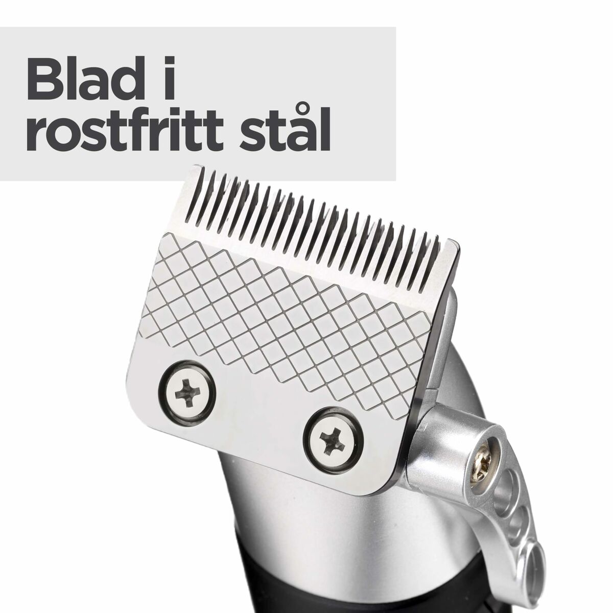 Close-up of stainless steel blade on a trimmer showcasing precision and quality for grooming.