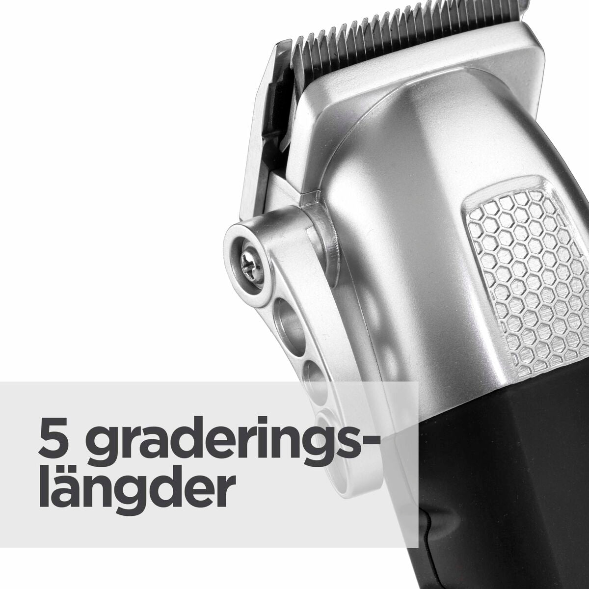Close-up of Babyliss E812E hair trimmer with stainless steel blade and adjustable cutting lengths.