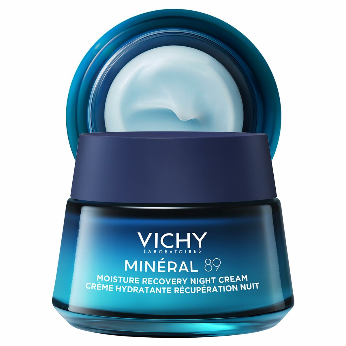 Crème visage Vichy MINÉRAL 89, crème hydratante pour récupération nocturne, soin de la peau.