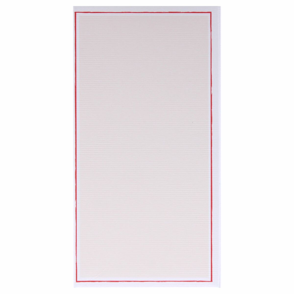 Blank notepad with a textured off-white surface and a red border.