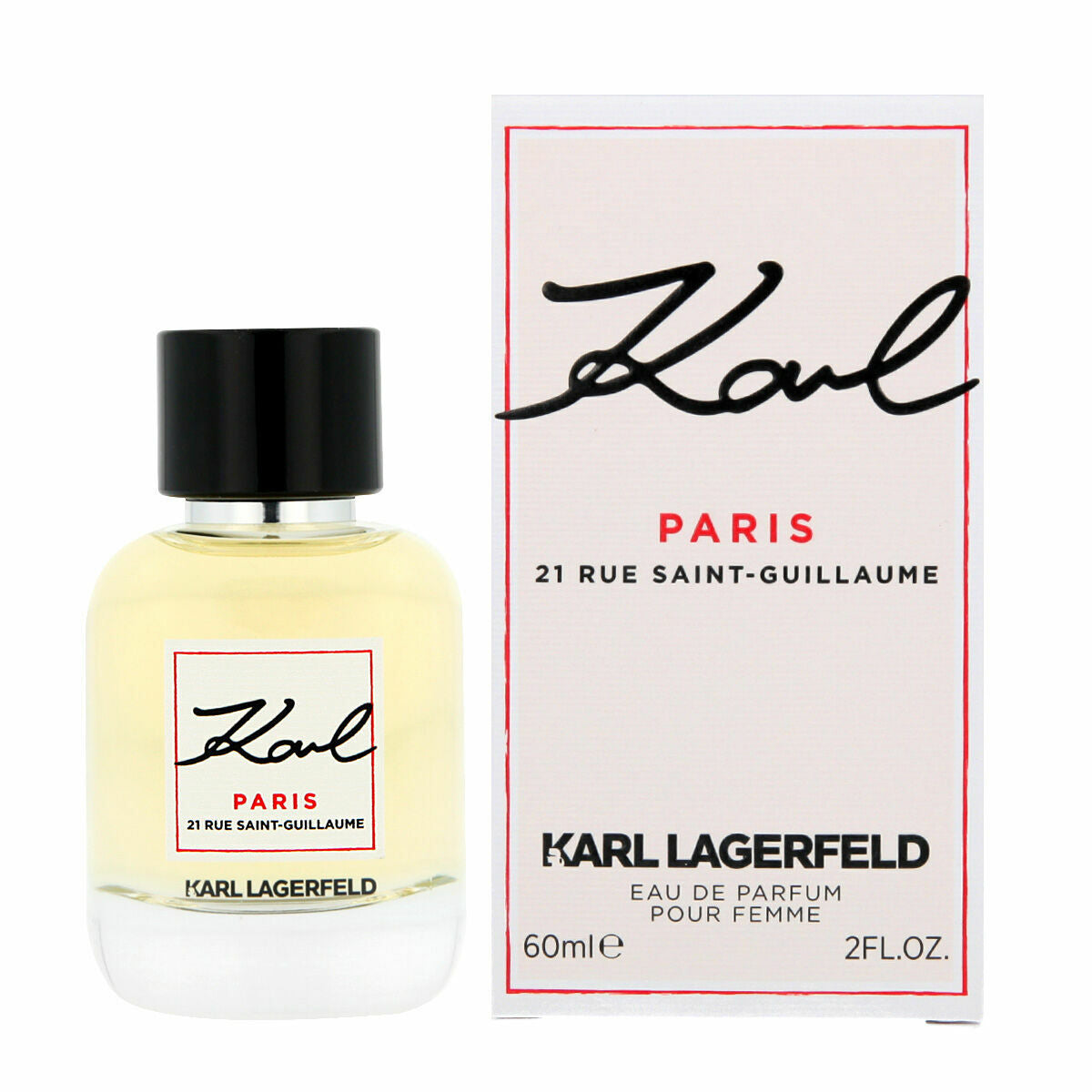 Parfum Femme Karl Lagerfeld 21 Rue Saint-Guillaume Eau de Parfum 60ml, flacon et boîte élégante pour femme.