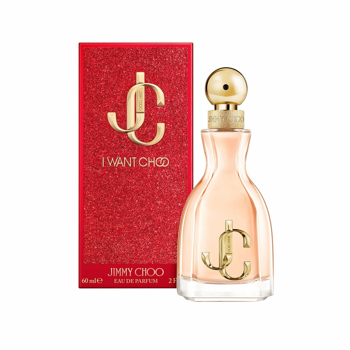 Parfum Femme Jimmy Choo I Want Choo EDP 60ml, flacon élégant avec boîte rouge scintillante.