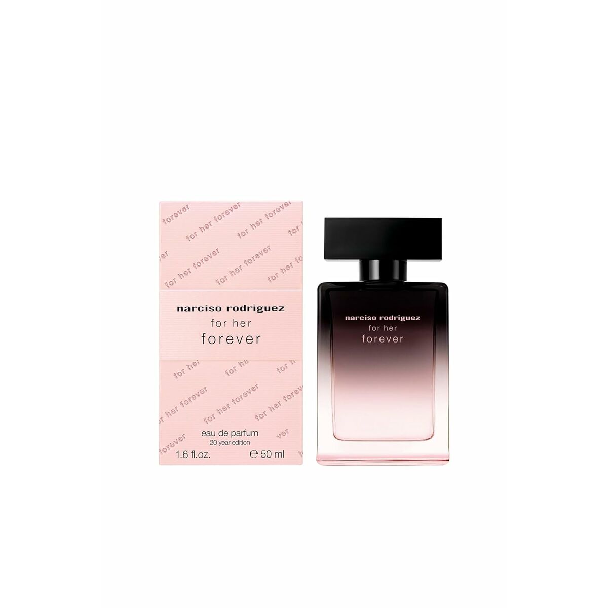 Parfum Unisexe Narciso Rodriguez Forever 50 ml Eau de Parfum packaging and bottle on display.