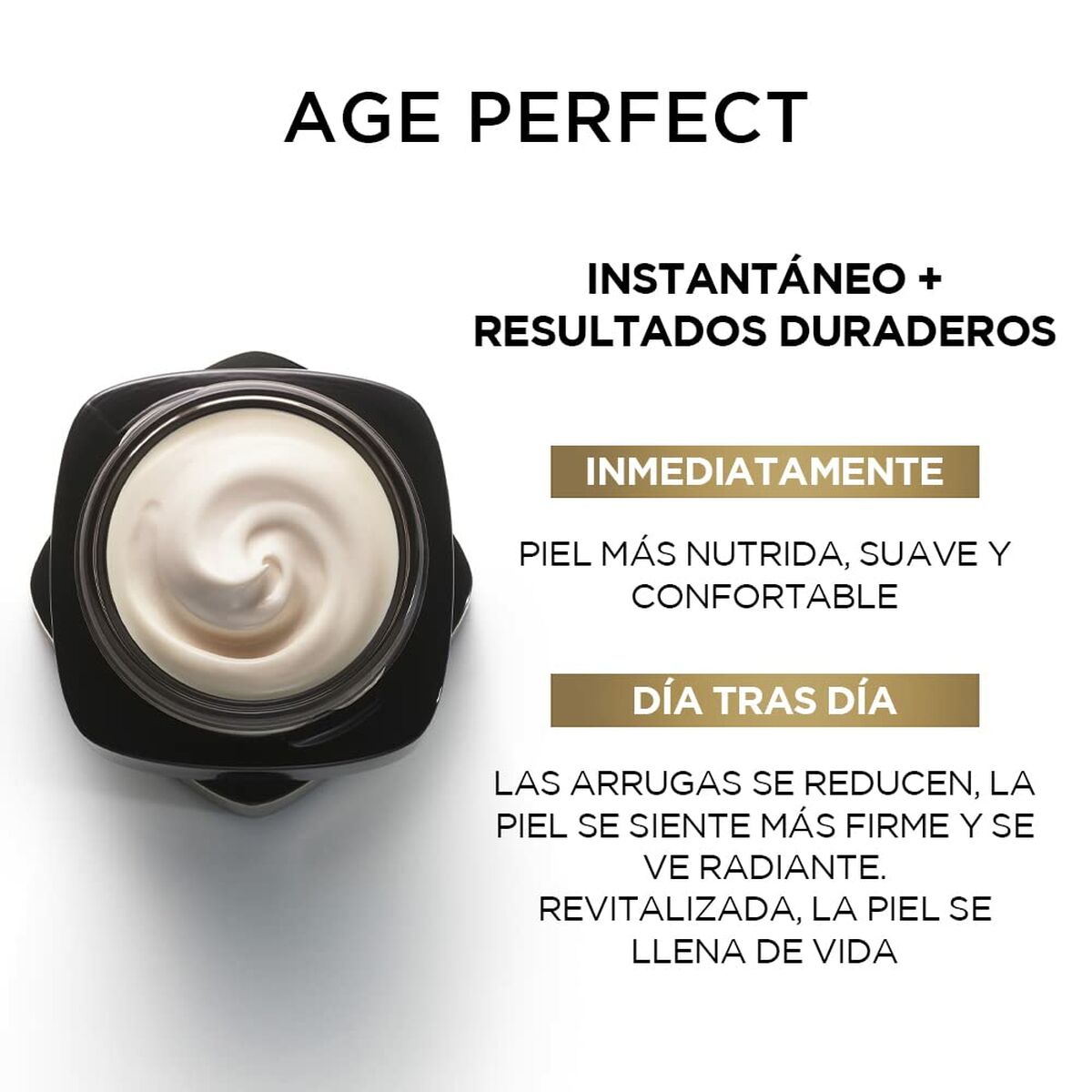 Crème visage L'Oreal Age Perfect avec résultats instantanés et durables pour une peau nourrie et radieuse.