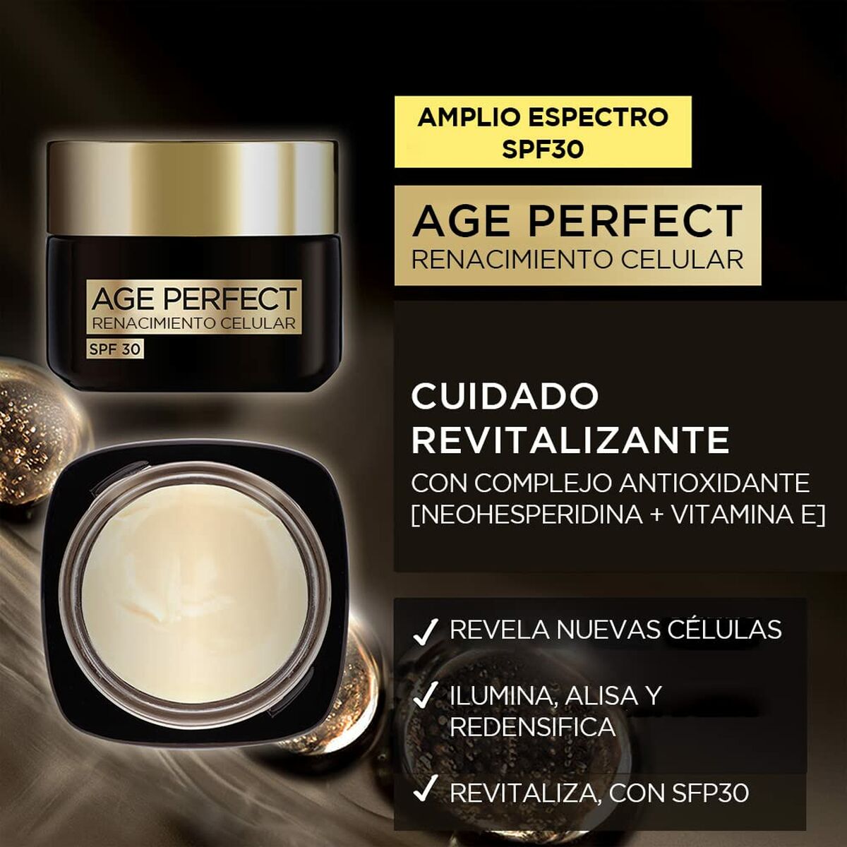 Crème visage Age Perfect L'Oreal avec SPF 30, revitalisant avec antioxydants, texture crème, 50 ml.