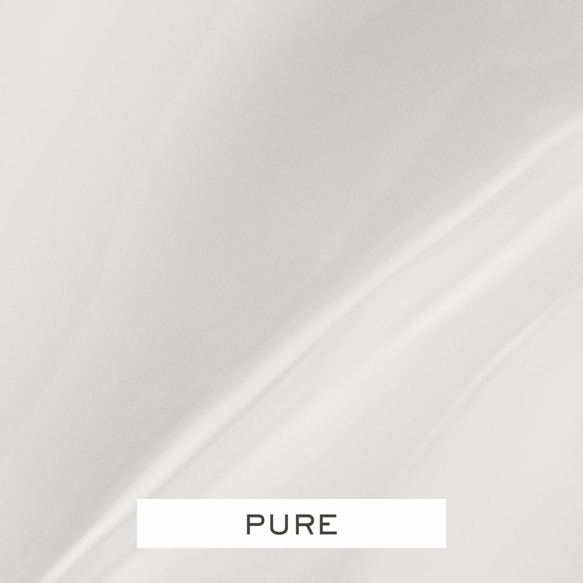 Abstract texture in soft white with the word 'PURE' displayed below.