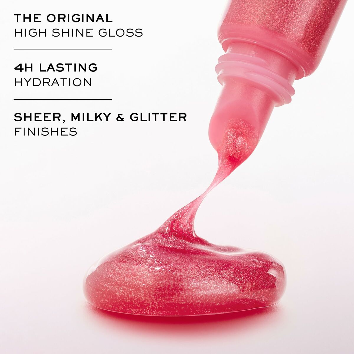 Rouge à lèvres Lancôme JUICY TUBES, high shine gloss, 4H hydration, sheer milky glitter finishes.