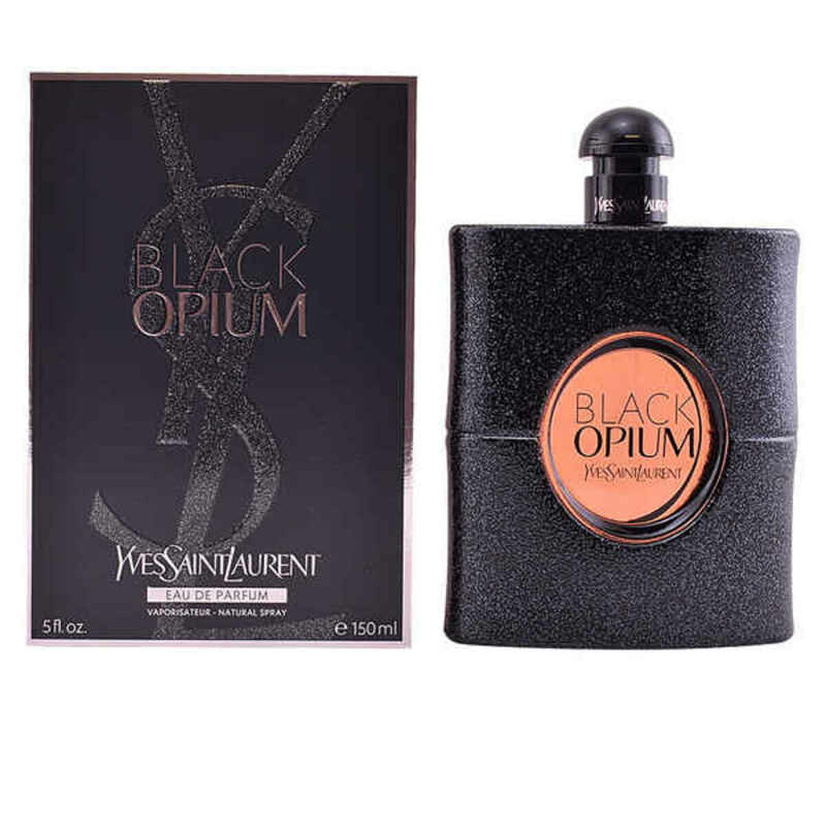 Yves Saint Laurent Black Opium EDP 150 ml bottle and packaging, a luxurious fragrance for women.