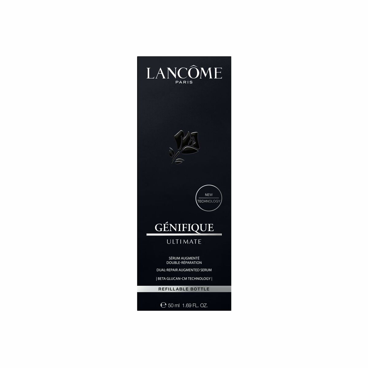 Crème de jour Lancôme GÉNIFIQUE 50 ml, sérum anti-âge dans un emballage rechargeable, conçu pour la beauté féminine.