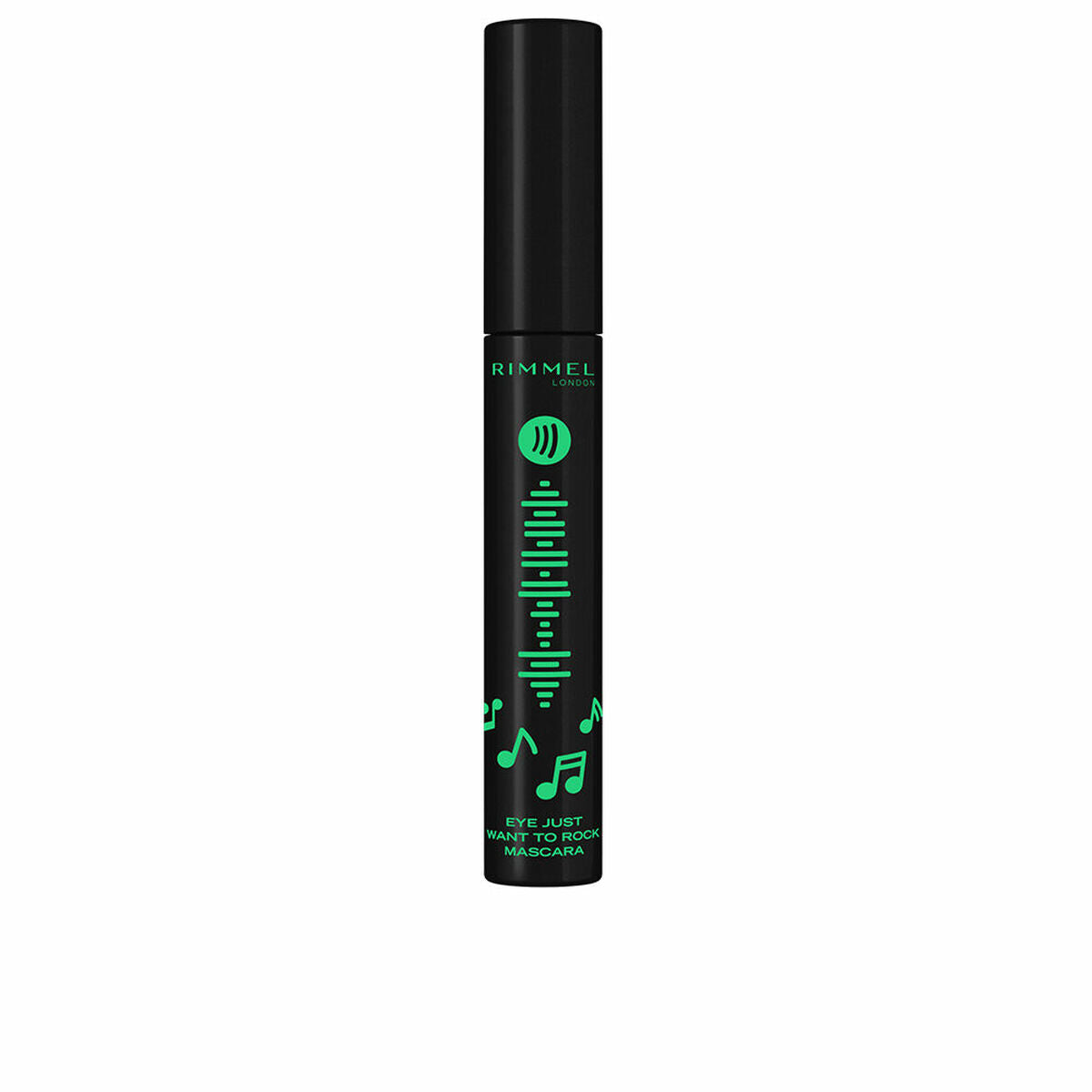 Rimmel London Eye Just Ready to Rock Mascara tube with musical notes design, perfect for vibrant eye makeup.