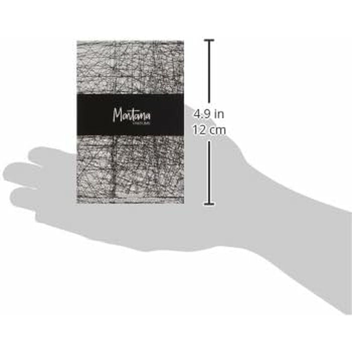 Montana Graphite EDT perfume package held in hand, measuring 4.9 inches, showcasing its elegant design.