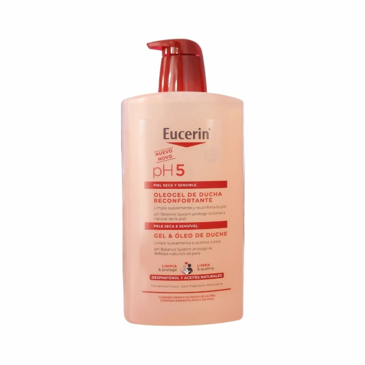Eucerin pH5 Shower Gel 1L for sensitive skin, calming properties, unisex, ideal for dry skin care.