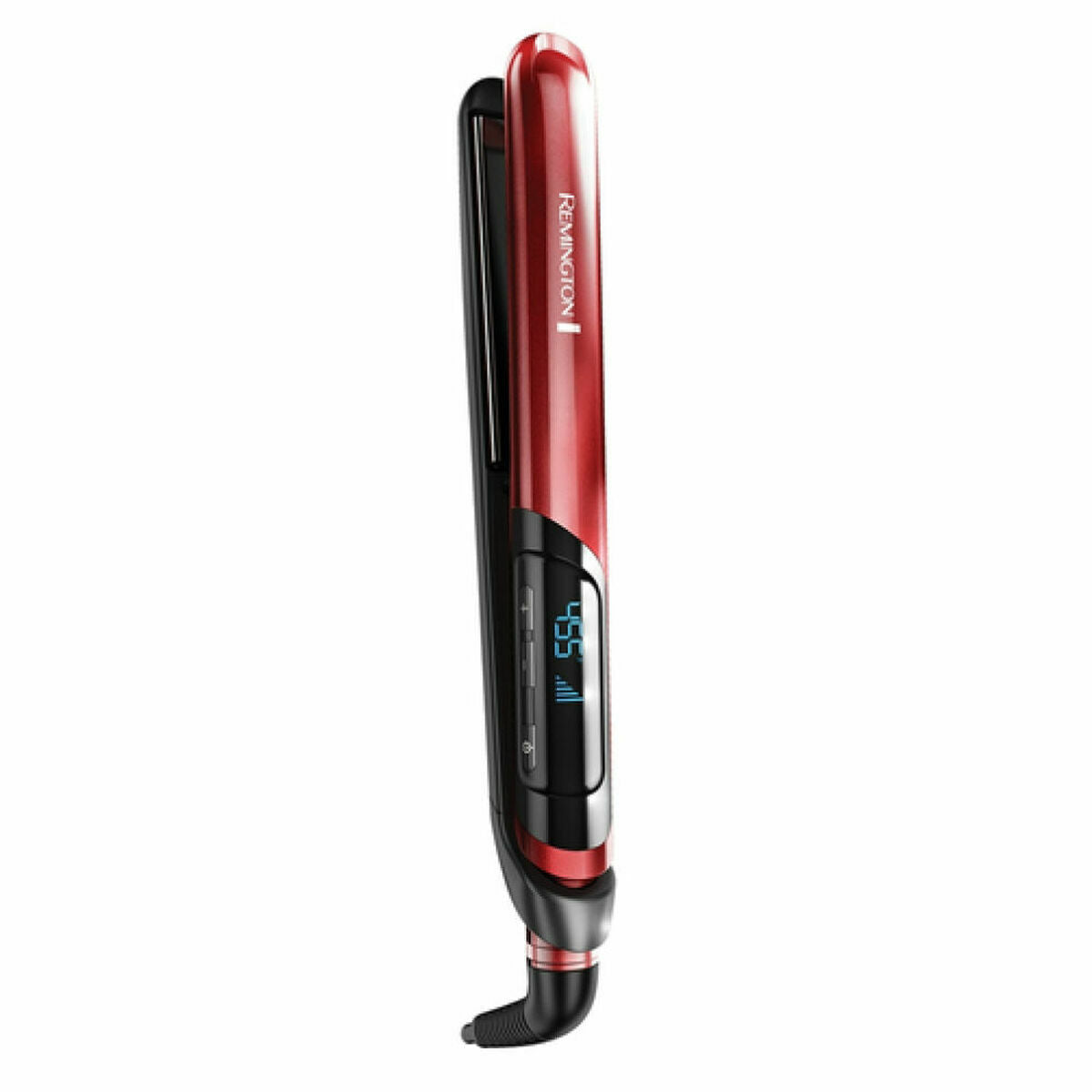 Lisseur à cheveux Remington Noir Rouge avec écran numérique et système de chauffage rapide pour un cheveux impeccable.