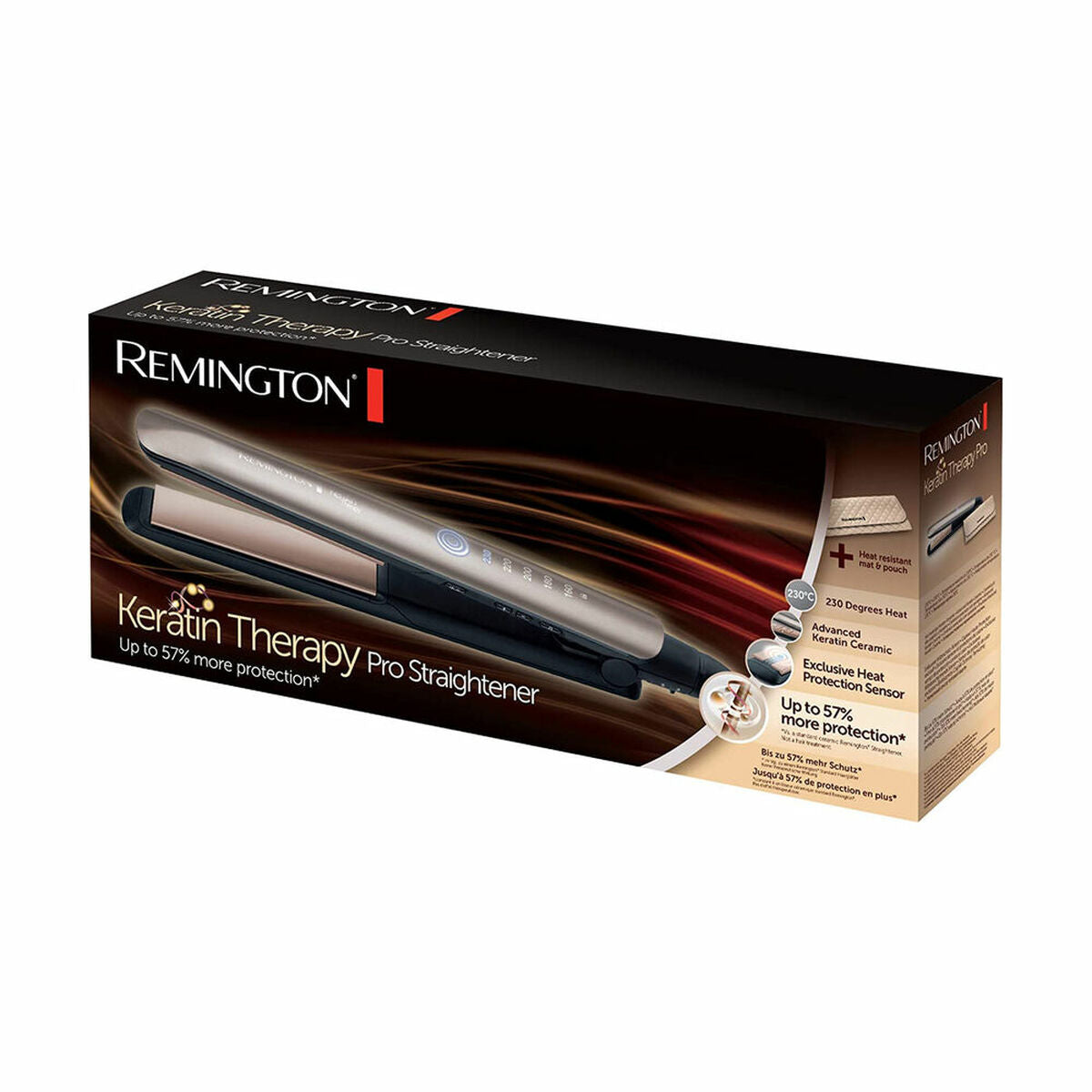 Lisseur à cheveux Remington Keratin Therapy Pro, protection avancée, technologie céramique, 57% de protection supplémentaire.