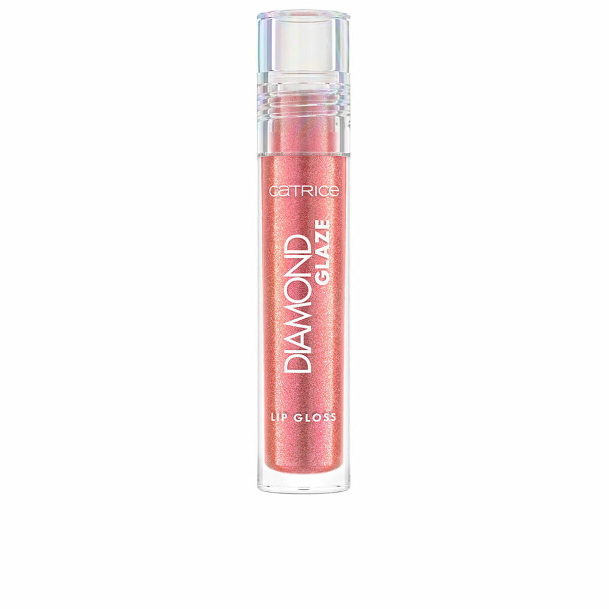 Catrice DIAMOND GLAZE lip gloss in a clear tube, 3 ml, vegan and cruelty-free, shimmering pink shade.