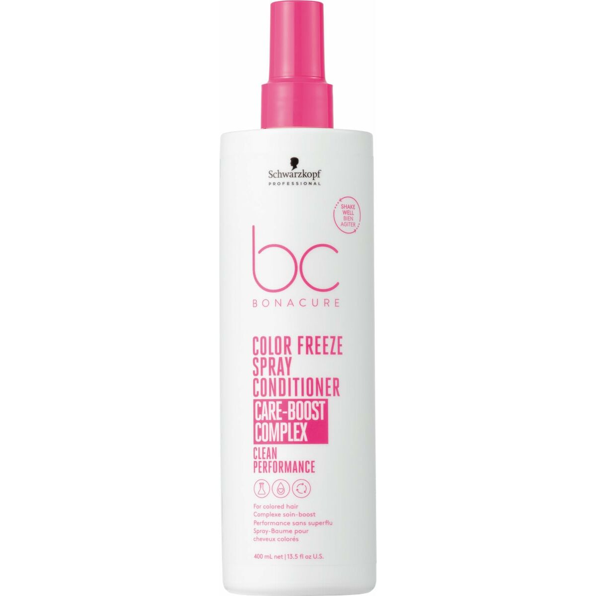 Schwarzkopf BC COLOR FREEZE 400 ml spray conditioner for color-treated hair, unisex, biphasic liquid texture.