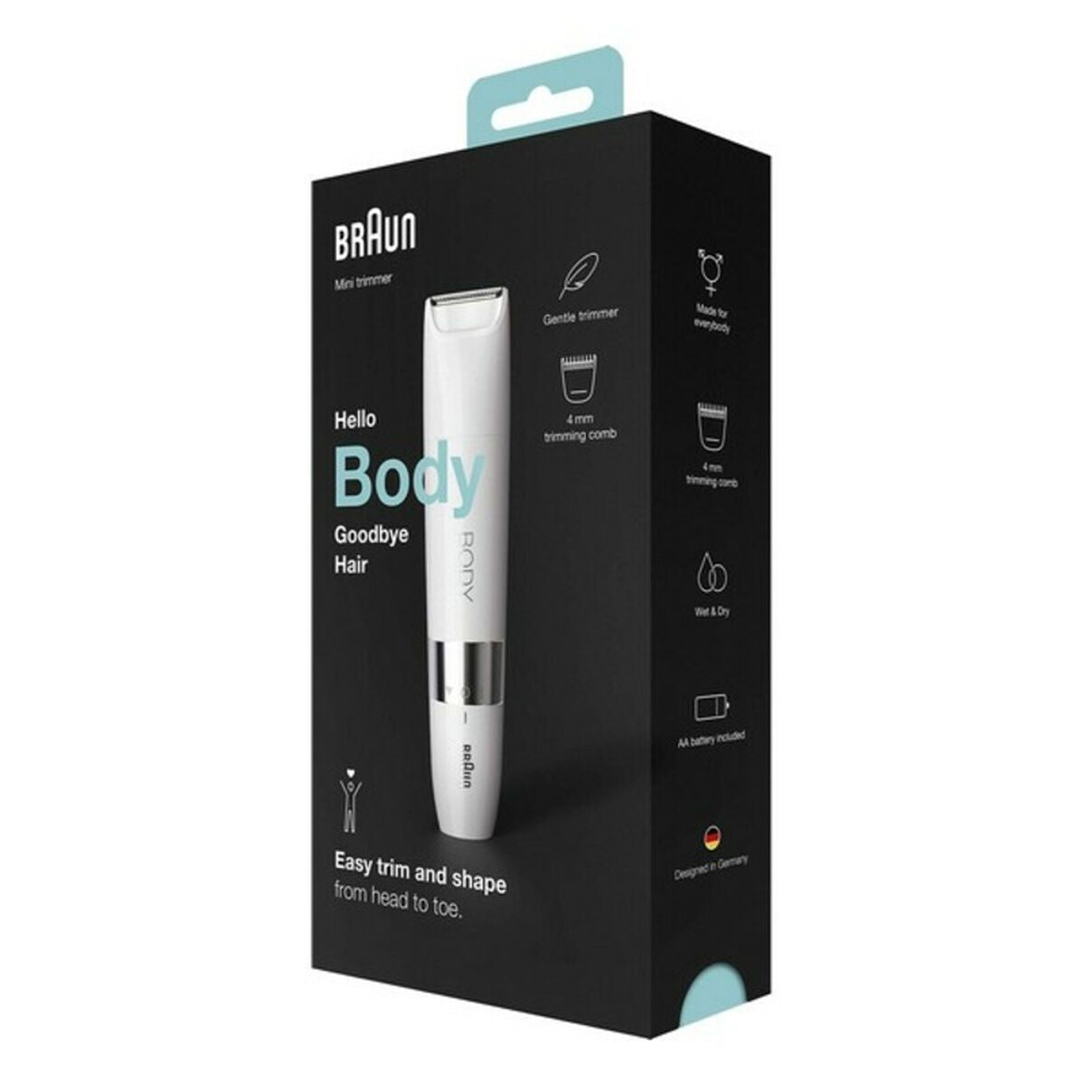 Épilateur électrique Braun BS1000 Blanc, idéal pour l'hygiène intime et le toilettage, couleur blanche, design compact.