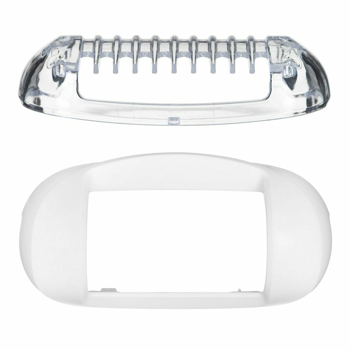 Épilateur électrique Braun, pièces de rechange en plastique transparent et blanc pour un entretien optimal.