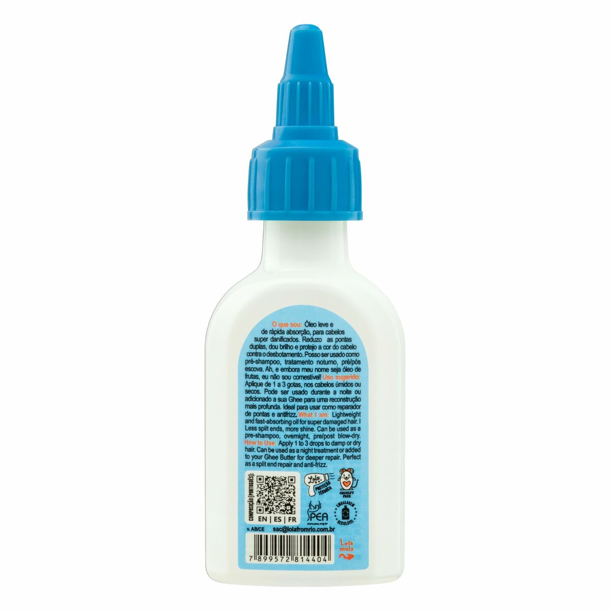 Bouteille de produit avec étiquette multilingue et capuchon bleu, arrière d'un flacon de 125 ml.