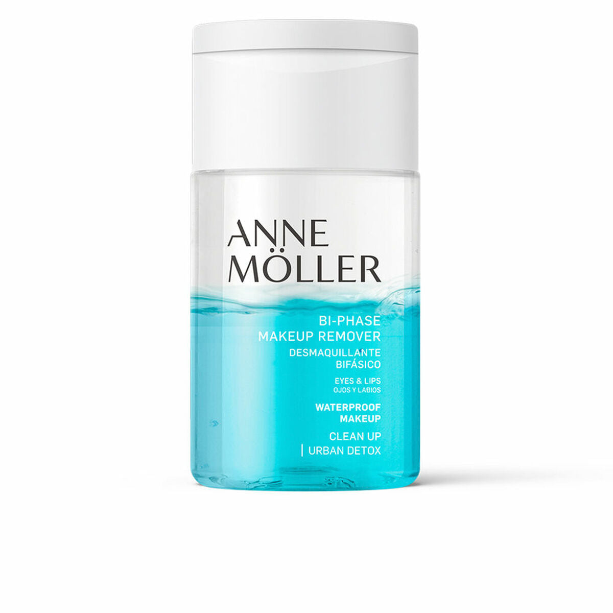 Démaquillant visage biphasé Anne Möller Clean Up 100 ml pour les yeux et les lèvres, efficace contre le maquillage waterproof.