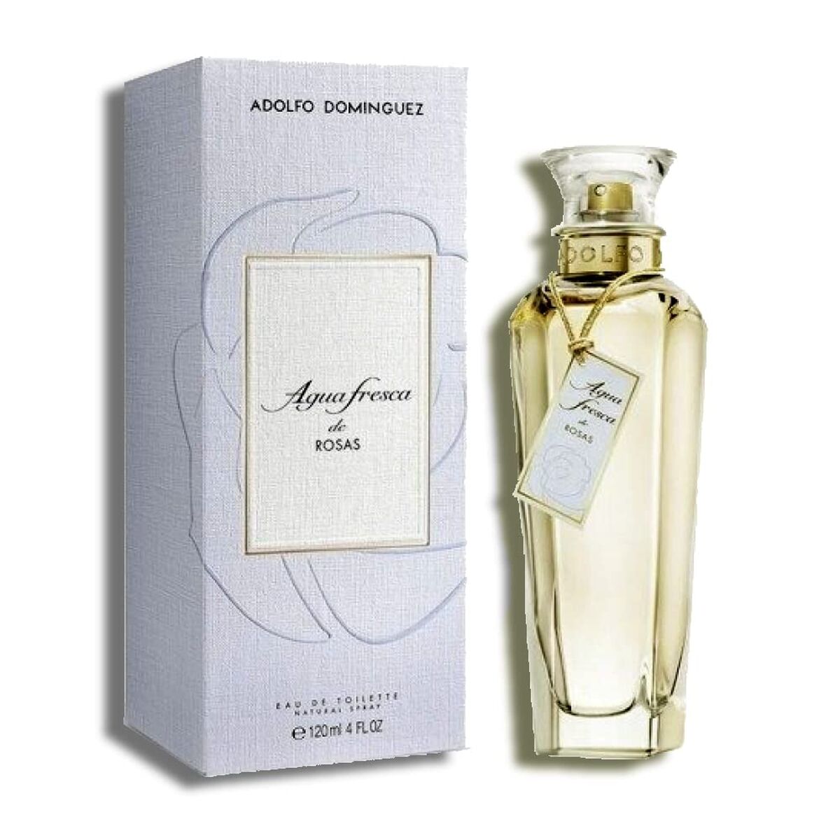 Parfum Femme Adolfo Dominguez Agua Fresca de Rosas EDT 120 ml with elegant packaging and floral design.