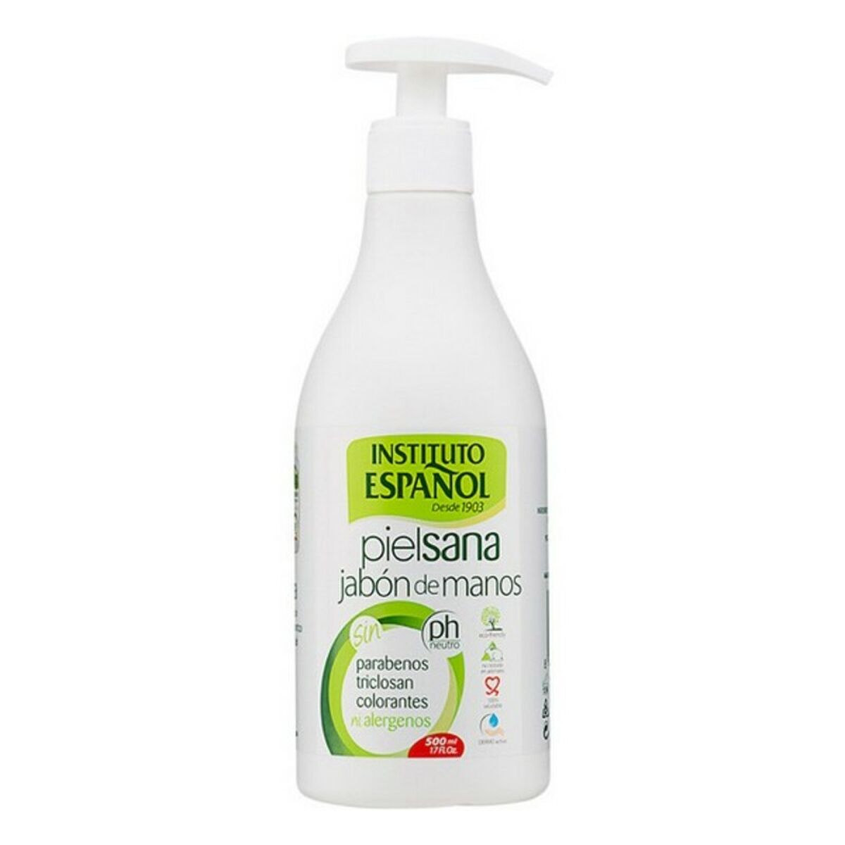 Savon pour les mains Instituto Español Piel Sana 500 ml, hydratant et sans parabènes pour une peau saine.