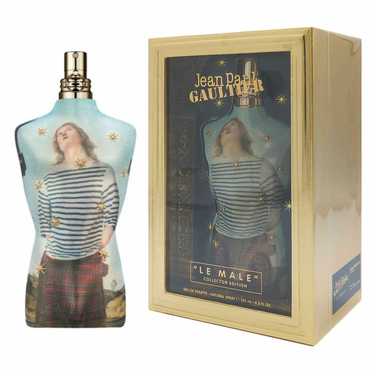 Parfum Homme Jean Paul Gaultier LE MALE Xmas Collector Edition bottle in a decorative gift box.