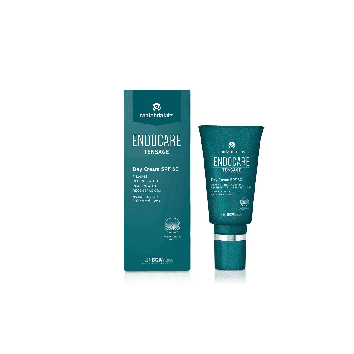 Crème de jour Endocare Tensage SPF 30 de 50 ml avec emballage, soin du visage pour peau normale et sèche.