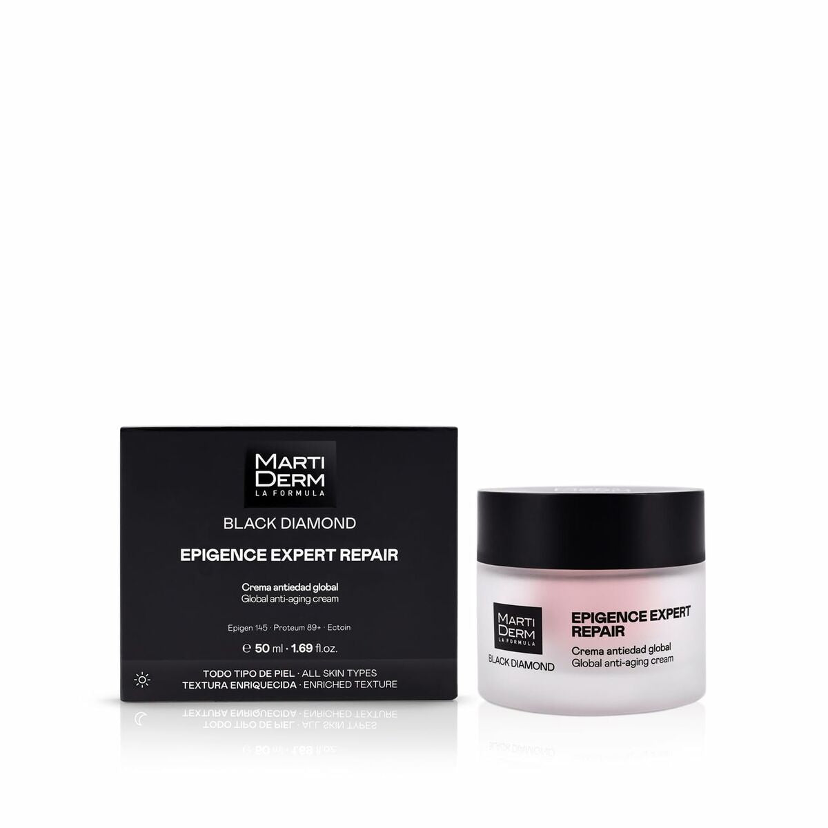 Crème visage Martiderm BLACK DIAMOND 50 ml pour tous types de peau, texture riche, anti-âge et hydratante.