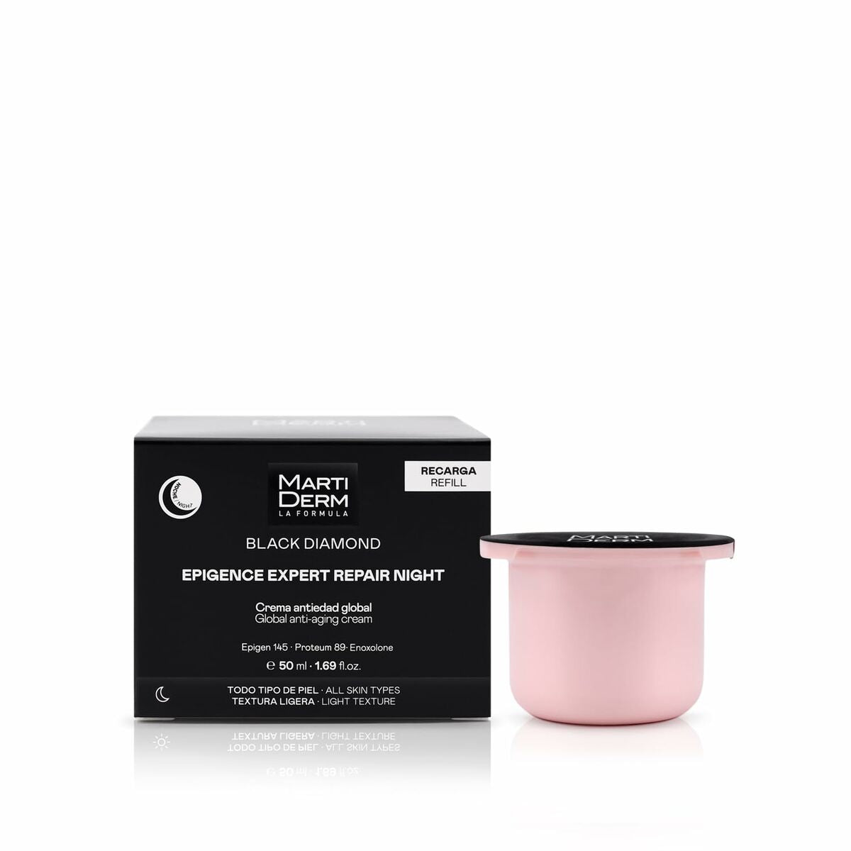 Crème visage Martiderm BLACK DIAMOND 50 ml pour soin nocturne, texture légère, emballage durable, convient à tous les types de peau.