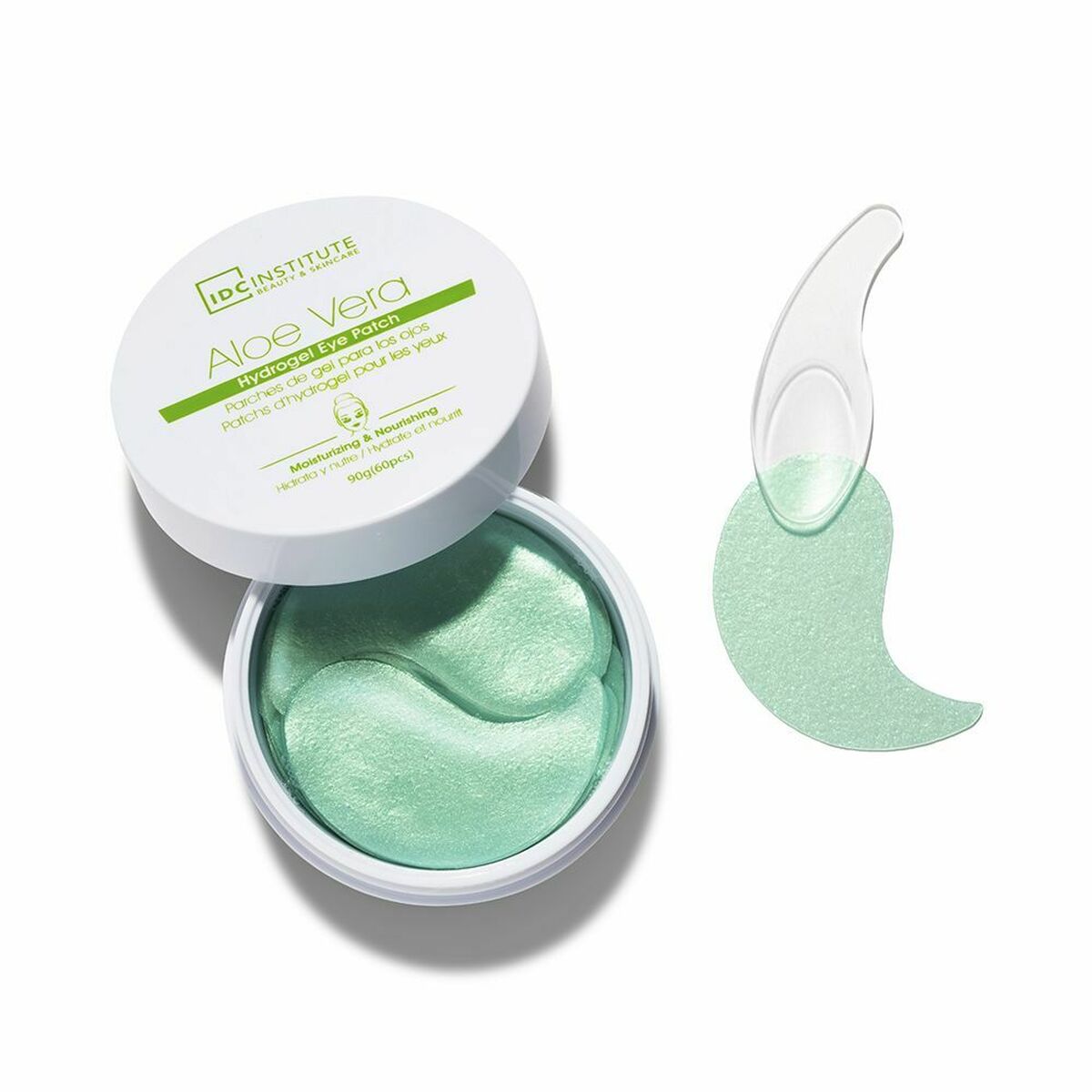 Patchs antirides hydrogel IDC Institute avec couvercle et applicateur, couleur verte, 60 unités.