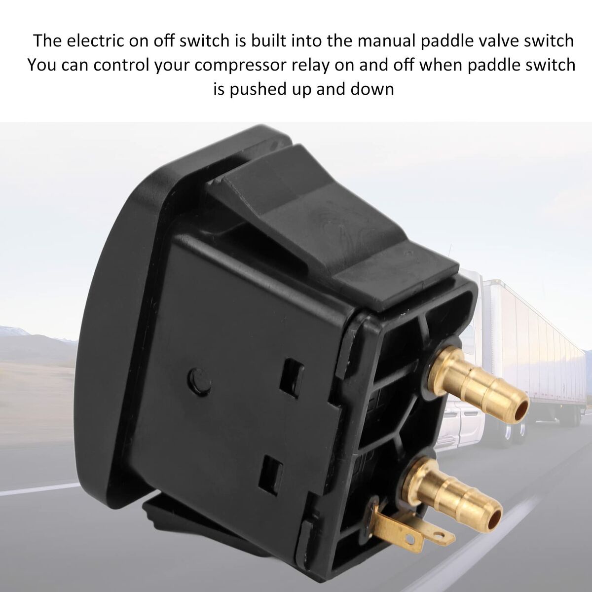 Close-up of a manual paddle valve switch with electric on/off feature for compressor control.