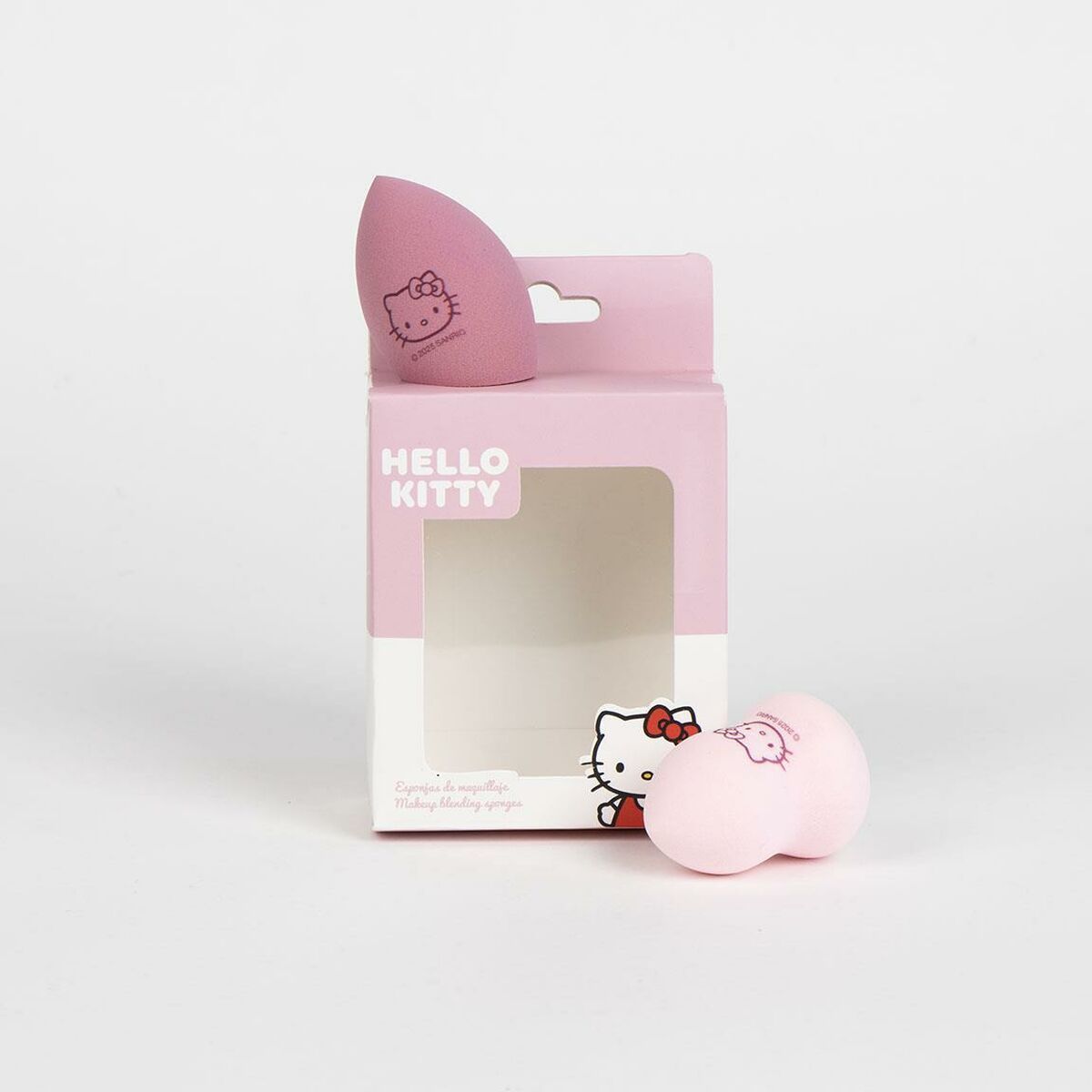 Éponges de maquillage Hello Kitty en rose, 2 unités, présentation élégante dans emballage coloré.
